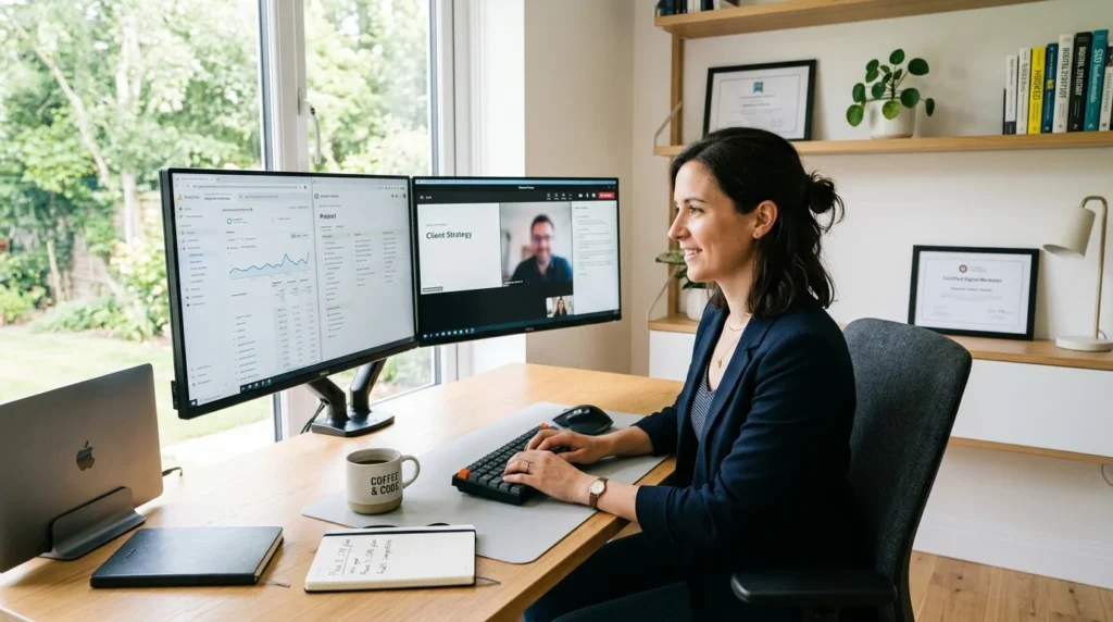 Consultant working dual monitor … 202607132104