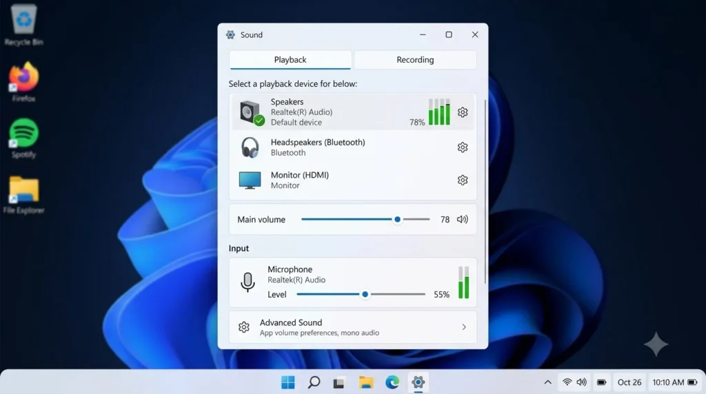 Windows sound control panel 202608052137