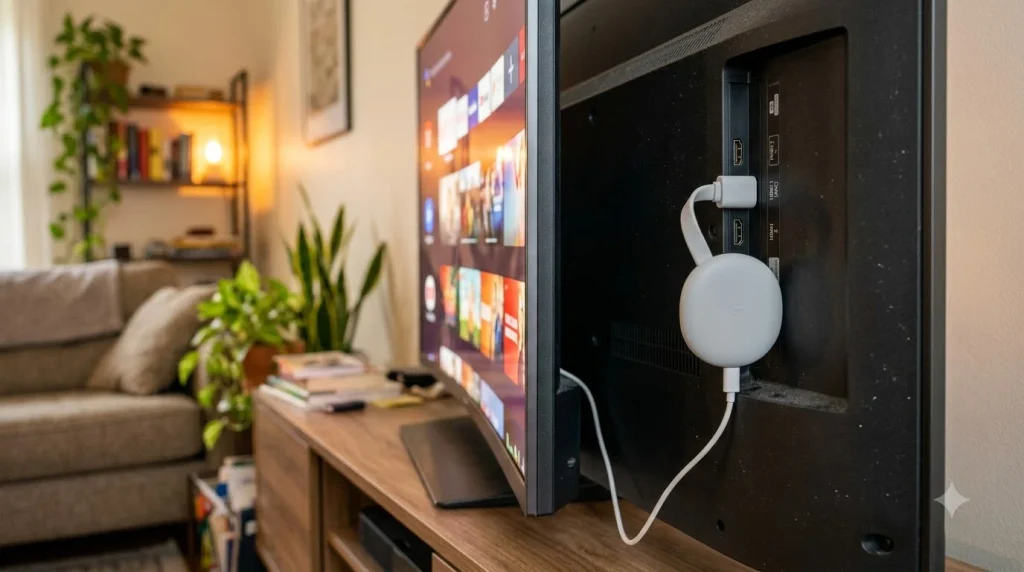 How to Screen Share to TV (2026): Phone, Laptop & PC Guide 3 Google Chromecast plugged into t… 20261018195407